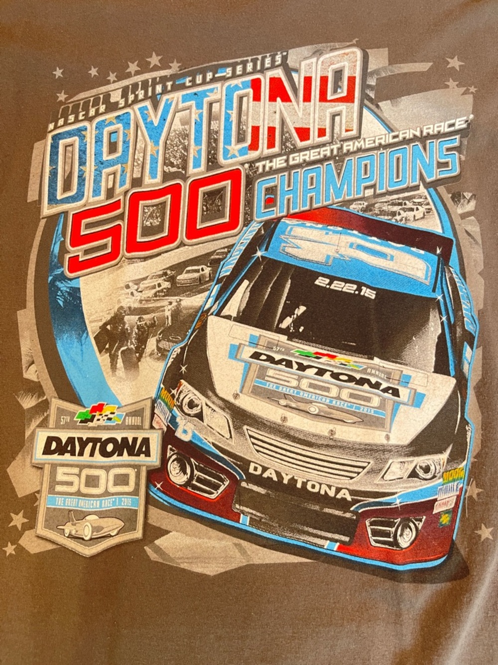 NASCAR 2015 Daytona 500 T Shirt Mens Gray Graphic Sz 3XL Crewneck Pullover